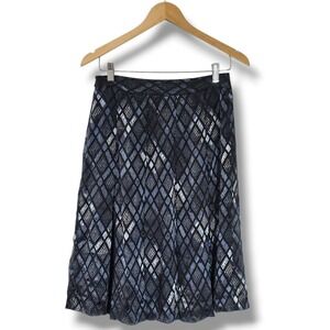 Alfani Skirt 2 Black Blue Silk Blend Burnout Diamond A-Line Preppy Dark Academia